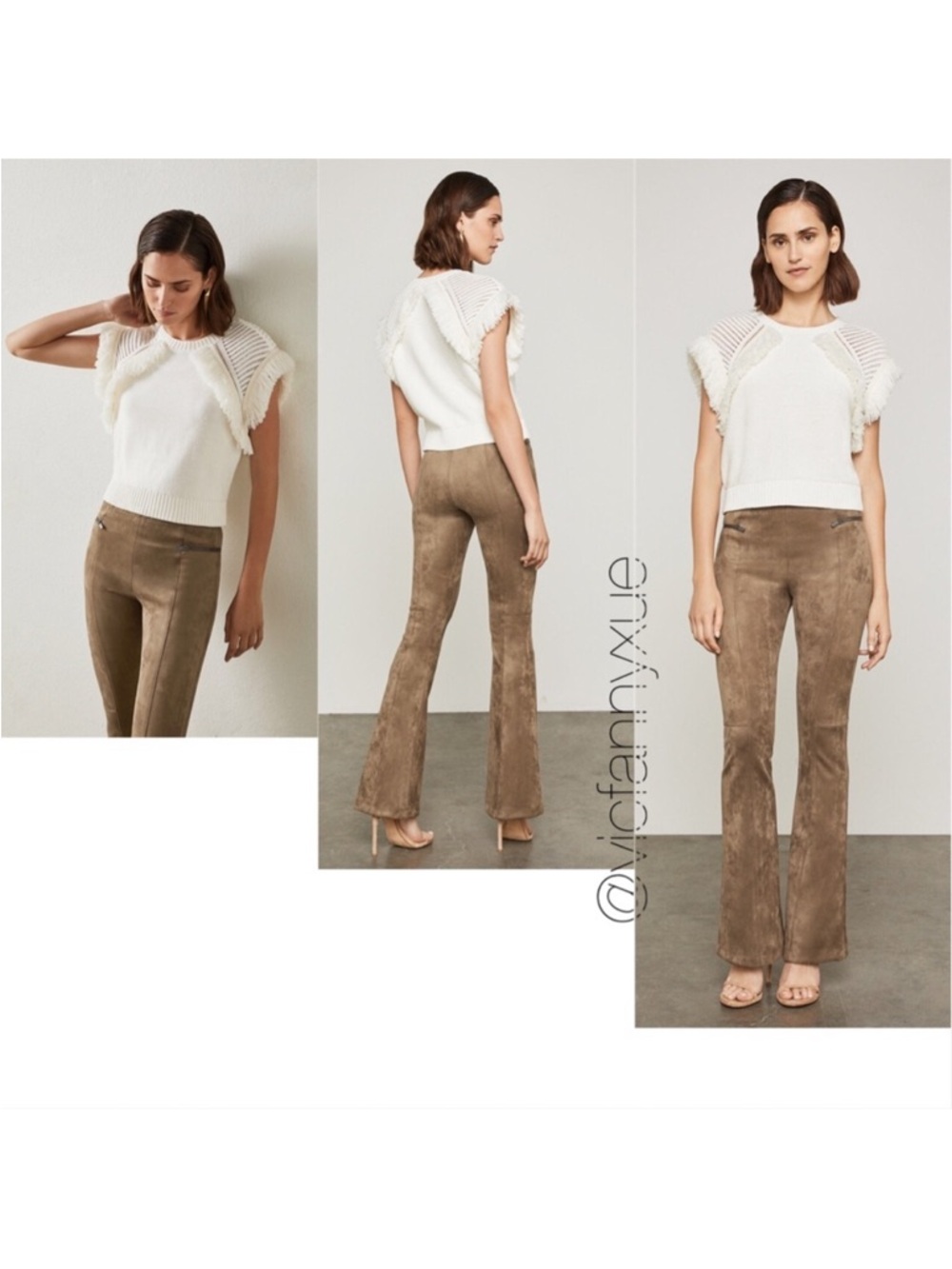 BCBGMAXAZRIA off white Gardenia fringe knit top xxs